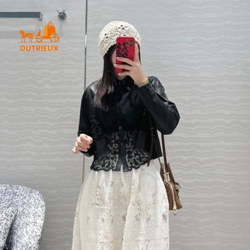 Winter-Lederjacke, Revers, Spitze, modisch, 100 % echtes Schaffell, Leder, leichte und zarte Damen-Lederjacke