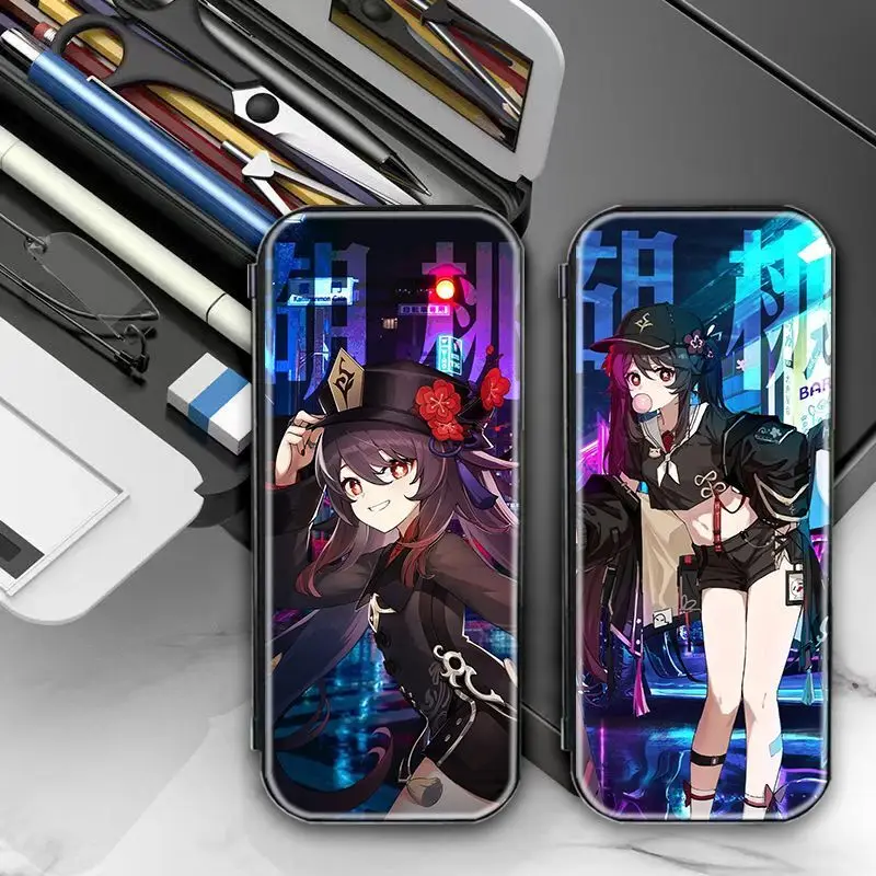Genshin Impact Hu Tao Merchandise Student Campus Study Supplies DIY Pattern Multifunctional Pencil Case With Calculator Anime