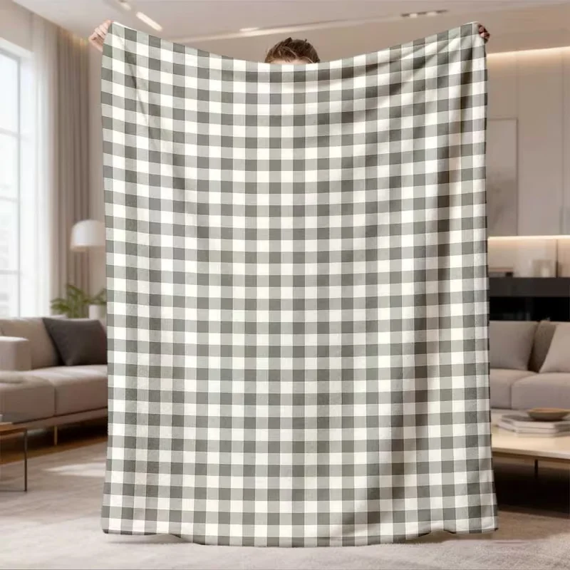 Classic Grey White Buffalo Check Plaid Blanket Soft Gingham Blanket for Bed Couch Sofa Farmhouse Decor Warm All Season