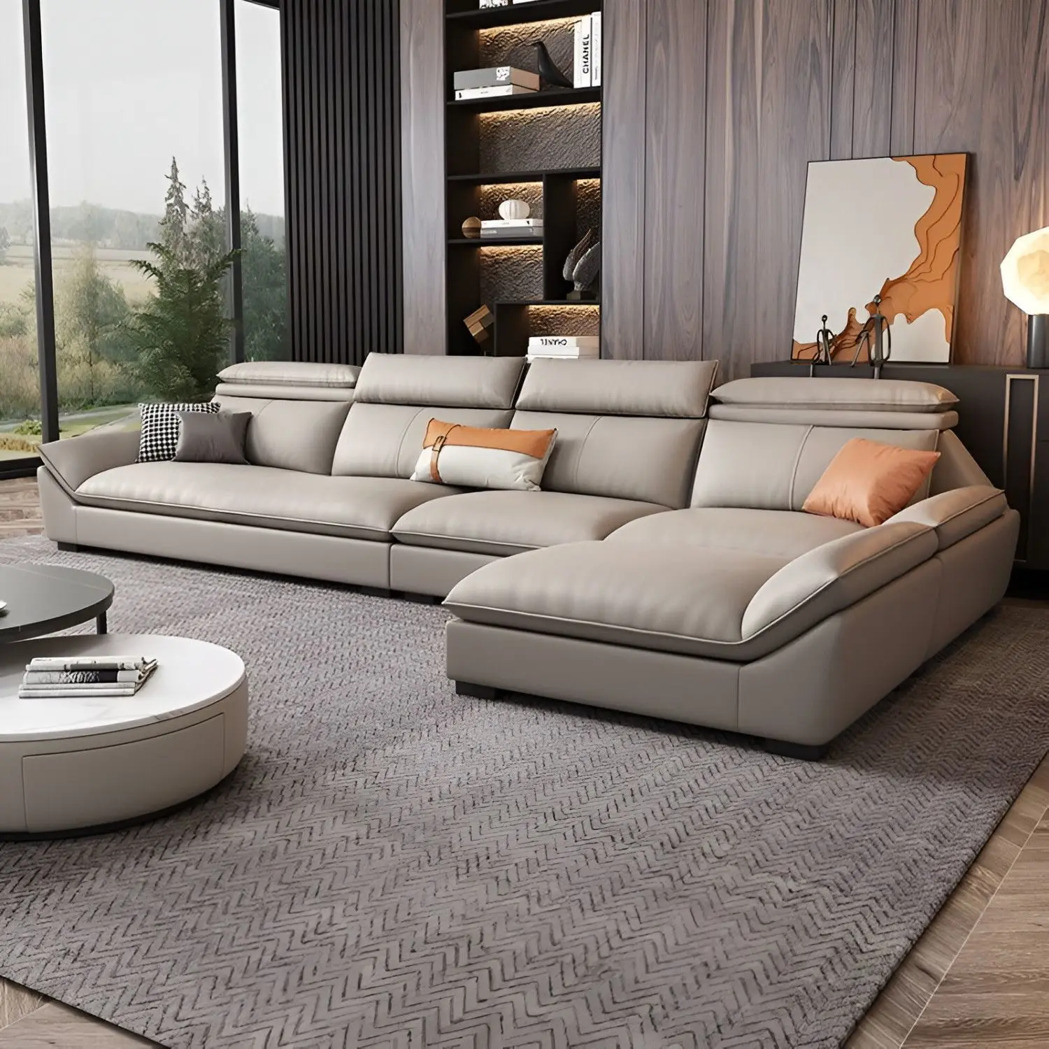 Leather sofa living room straight row corner multi-person leather art princess combination