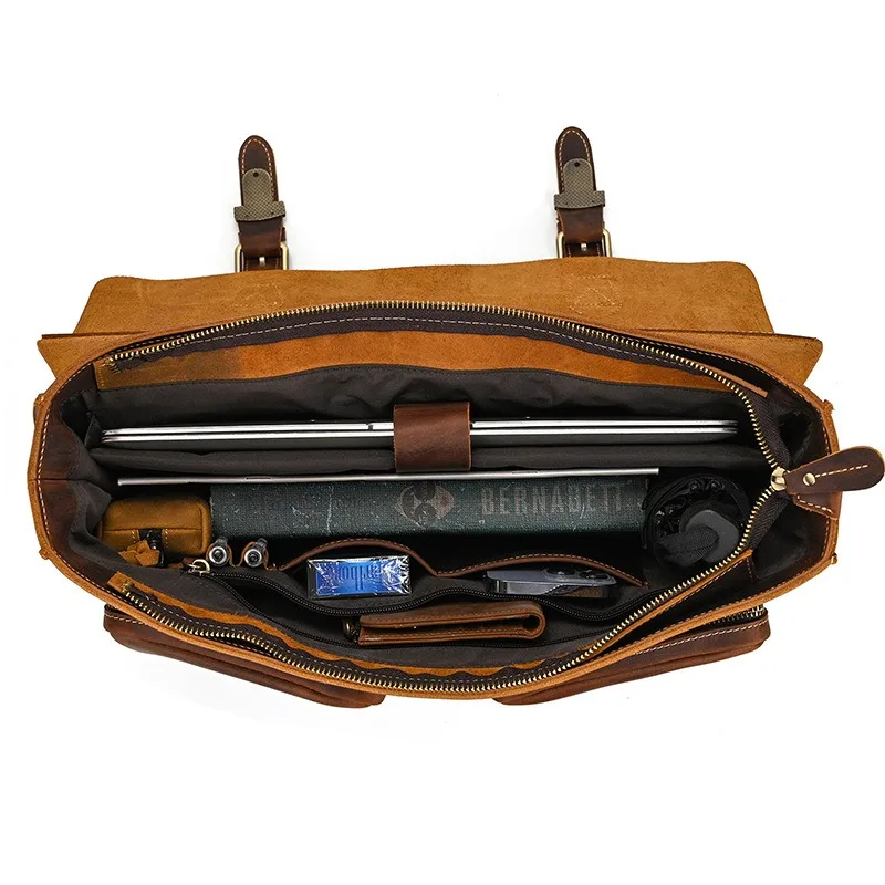 Nesitu Vintage Nero Marrone Caffè Genuino Crazy Horse Pelle Executive 14 '' Laptop Valigetta da uomo Portafoglio Messenger Bag M9370