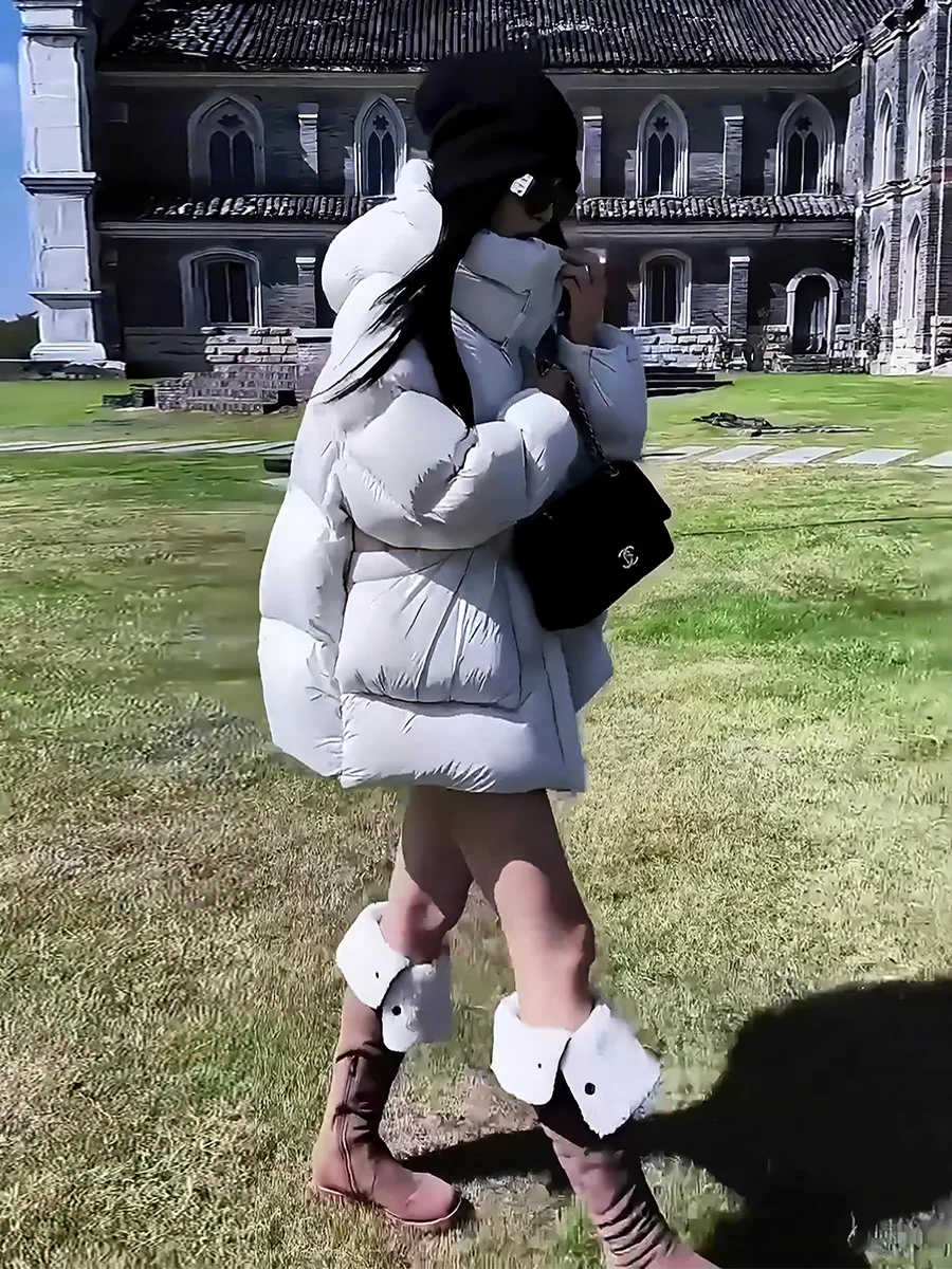 

Women's Thiened White Du down Puffer Jaet Winter Coat Hooded Warm Sli Sweet Sle Regular Length No Brand