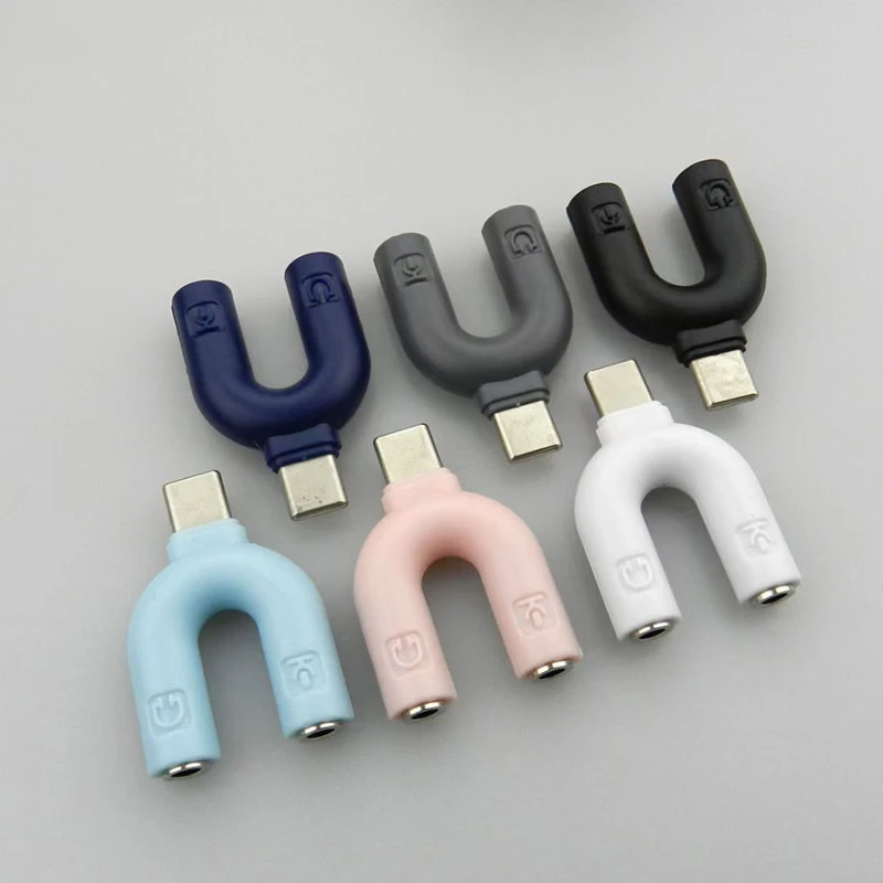 Type Adapter Dual Type C/3.5 MM Headphone Plug Audio Cables Splitter Microphone 2in1 Connector for MP3/4 Player