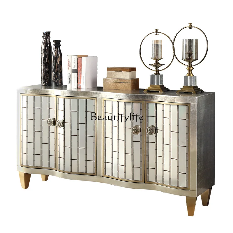 

*Light luxury door cabinet Home screen cabinet Silver foil villa decorative cabinet Living room