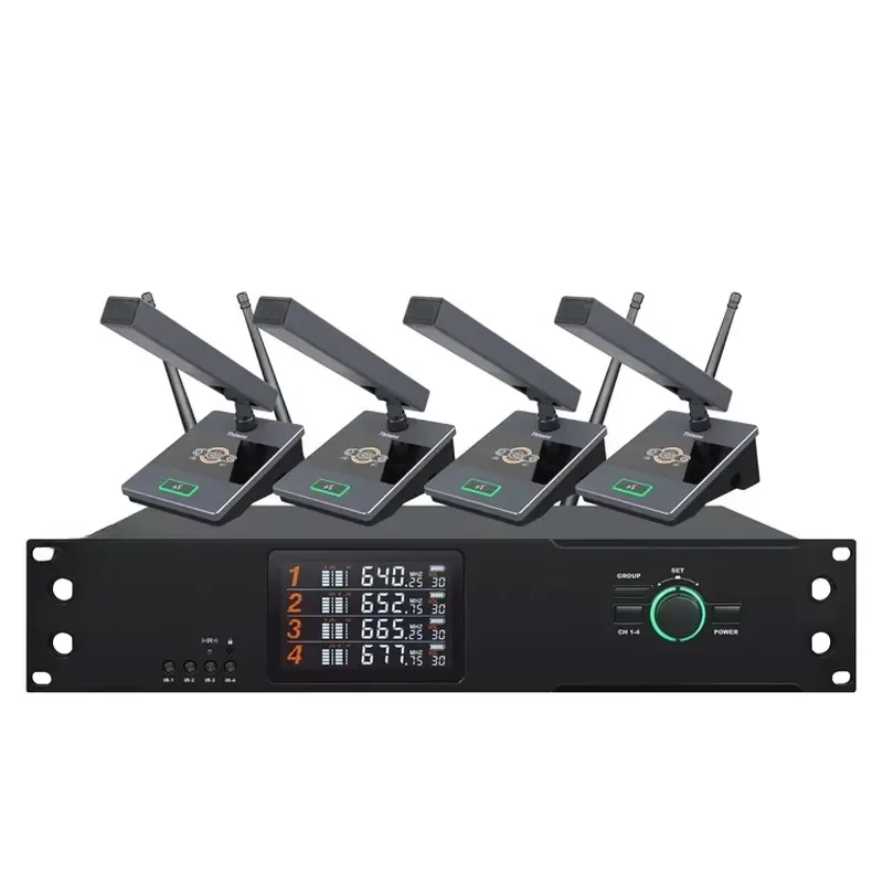 UR-400 Wholesale Long Distance 2U UHF 4 Channel Wireless Microphone with Handheld Headset for Conference