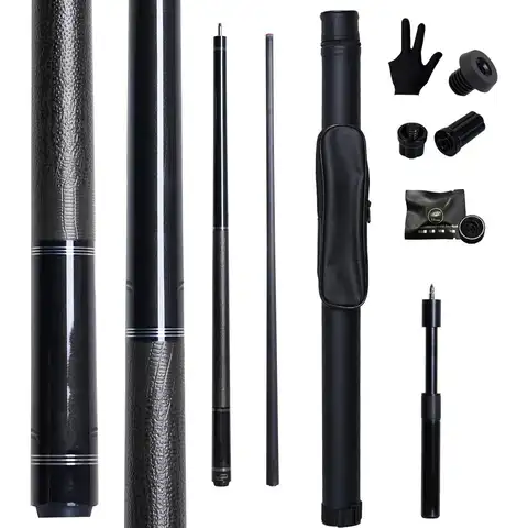 Carbon Fiber Pool Cue Stick 12.5mm Rainbow Tip Low Deflection Pool Stick with Uni-loc Pin Joint and Extension Poo