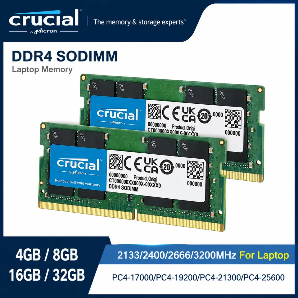 ذاكرة رام Crucial DDR4 SODIMM 4GB 8GB 16GB 32GB 2133MHz 2400MHz 2666MHz 3200MHz PC4 260Pin لجهاز الكمبيوتر المحمول