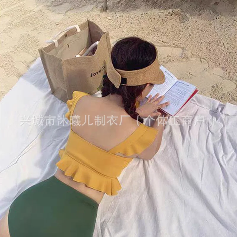 섹시한 투피스 한국 스타일 비키니 여성 열 봄 배꼽 커버 슬리밍 수영복 보수적 인 열 봄