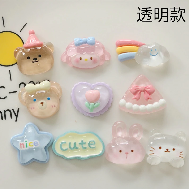 10 Pcs New Cute Transparent Star Cloud Little Bear Resin Diy Fashion Jewellery Hairpin Decorate Accessories 047