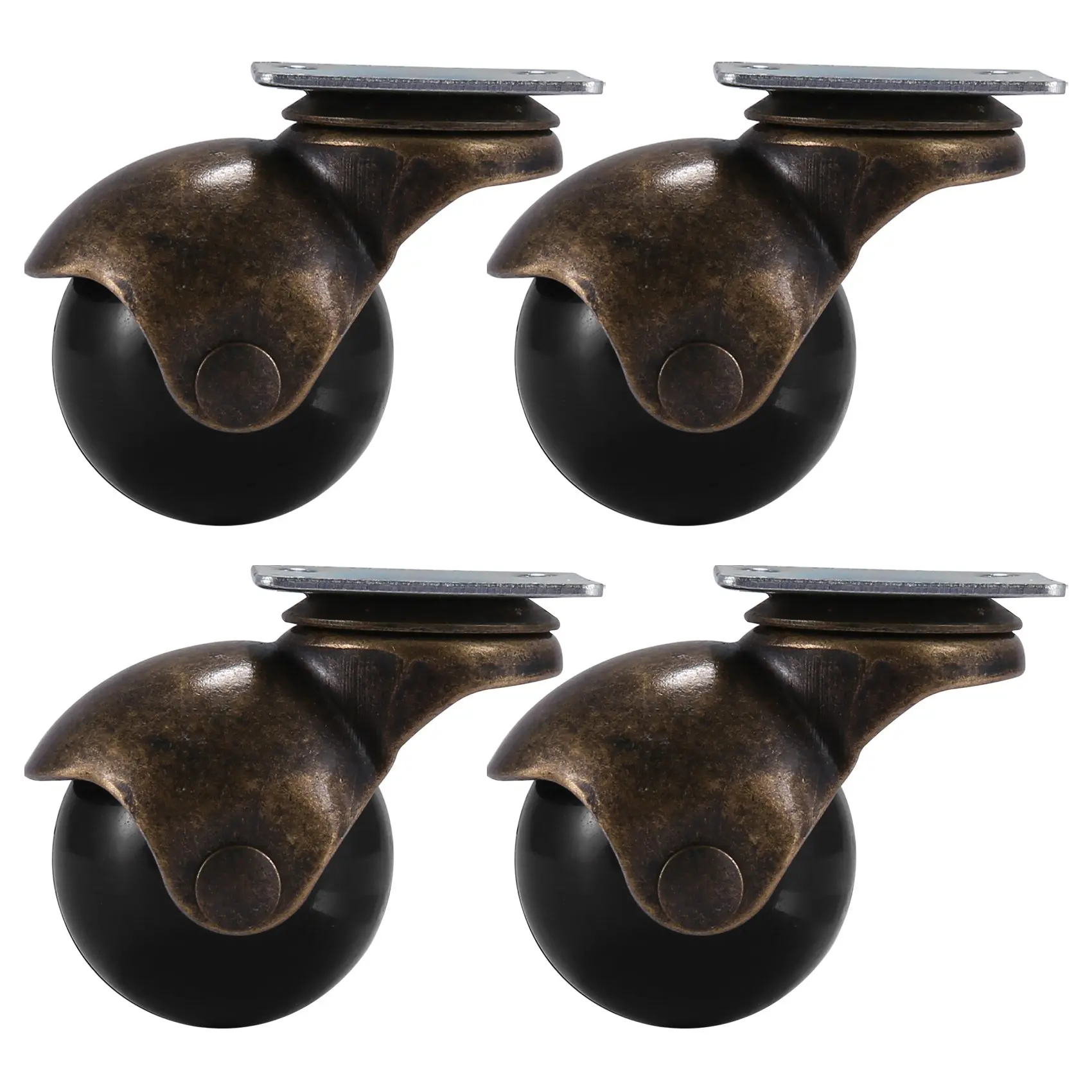 AD30-[4 Pack] Swivel Top Plate Hooded Ball Caster Wheels, Antique Bronze (1.5-inch No Brake)