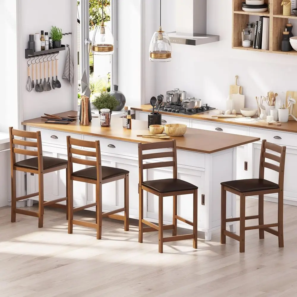 

Set of 4 Solid Wood Counter Height Bar Stools, Brown, Ideal for Kitchen Island or Counter Dining