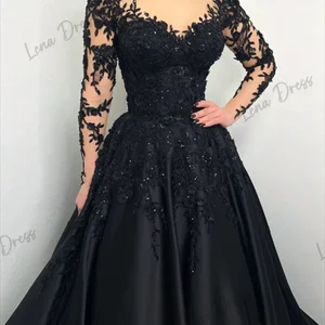 Vestidos de noite pesados de renda bordada personalizados, vestidos pretos de luxo para ocasiões especiais, saia longa linha, vestido de gala 10 principais vendas vestido longo de festa bordado - №2