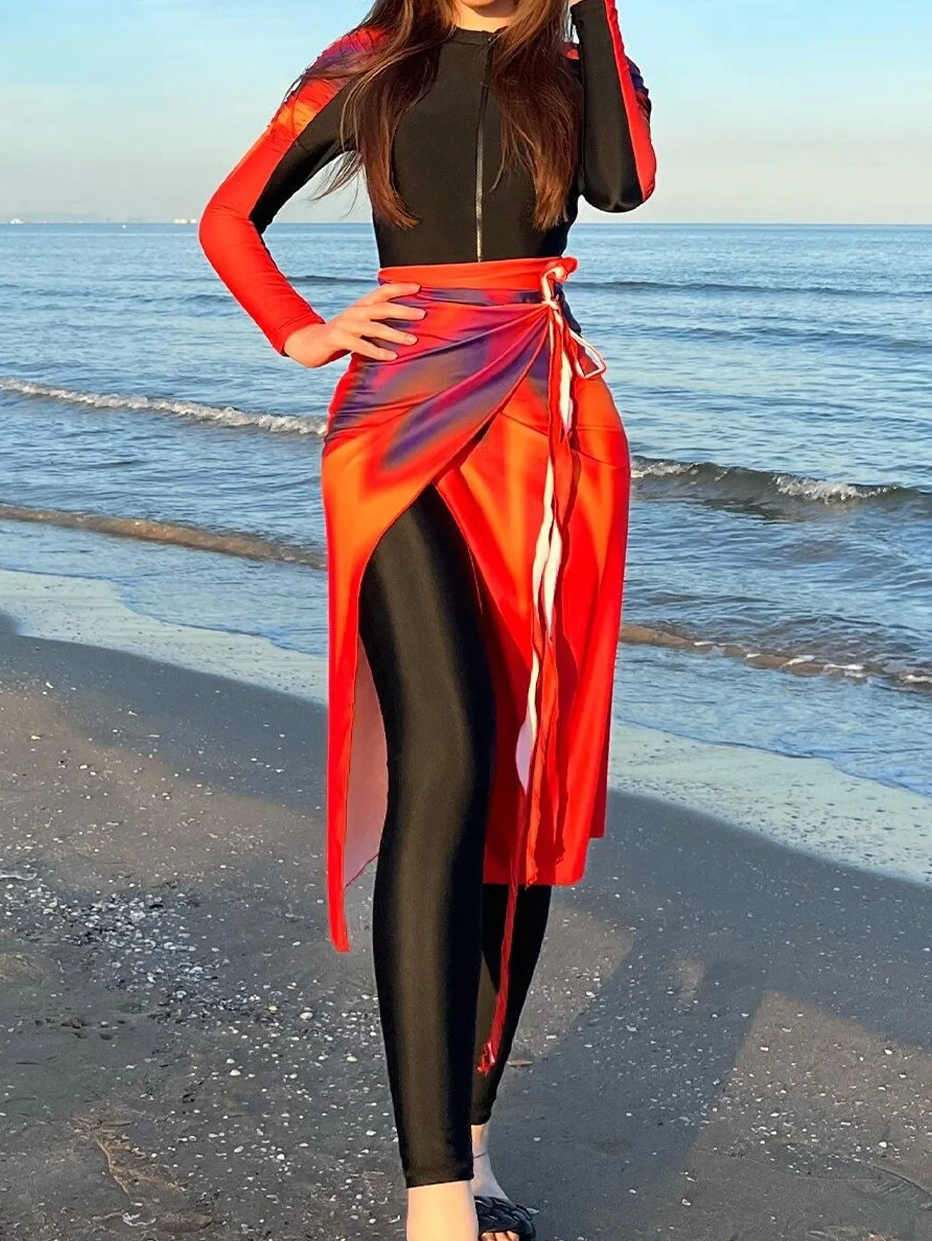 4PCS/Set Modest Burkini Femmes Swimming Suit Muslim Swimwear Women Long Sleeve Sport Swimsuit Islamic Wear Contain Hijab