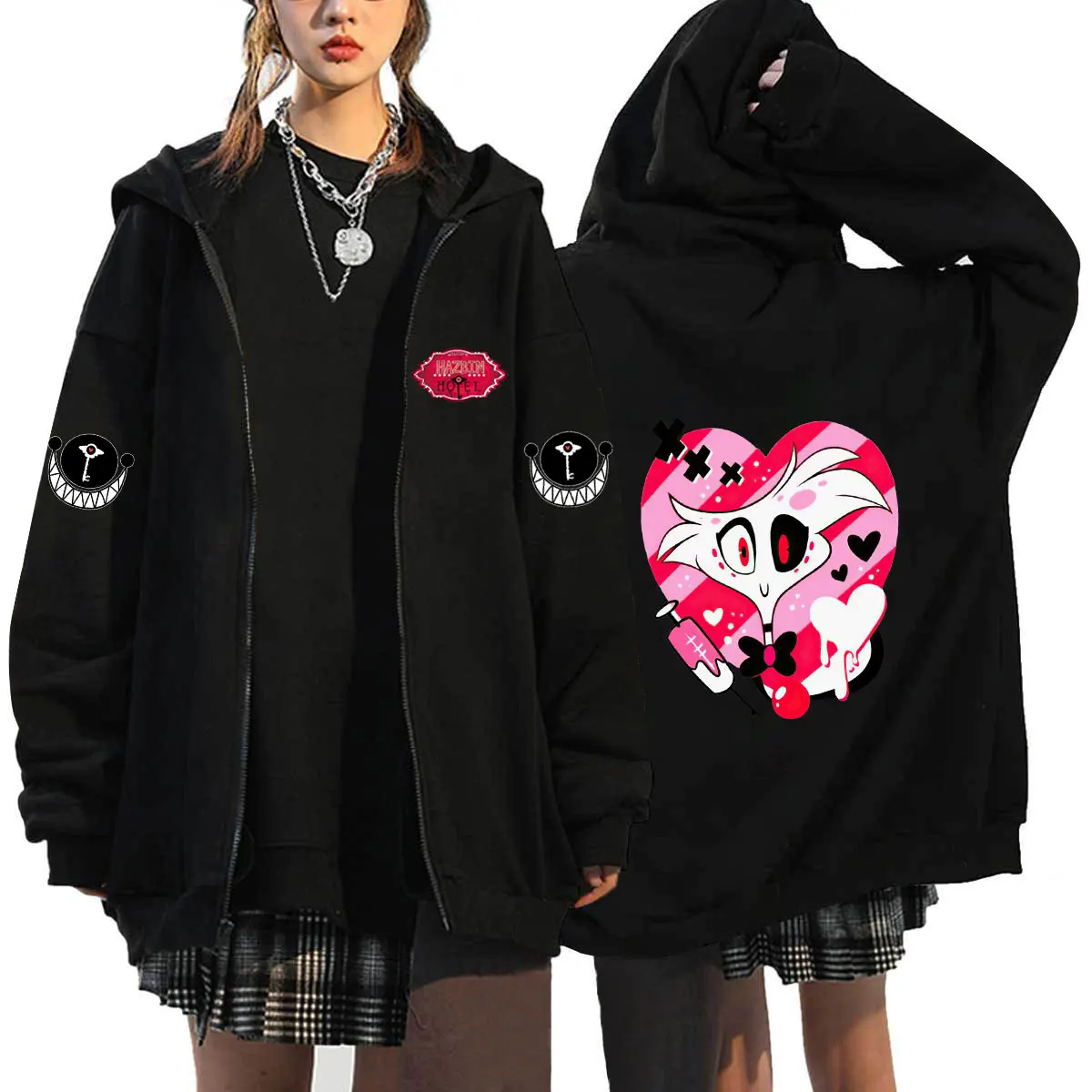 Hazbin Hotel Zip Hoodies Sweatshirts Oversized Coat Tops Womens Mens Zipper Cardigan Streetwear Anime Sudaderas Hooded Jackets