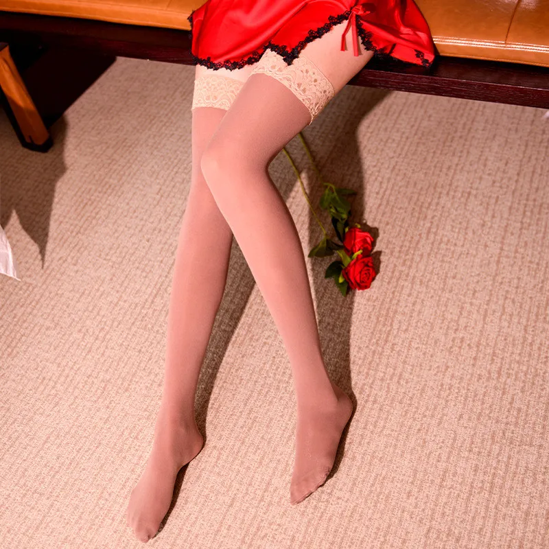 Medias de silicona hasta el muslo de encaje Retro para mujer, lencería Sexy, calcetines largos antideslizantes, medias transpirables de baile en
