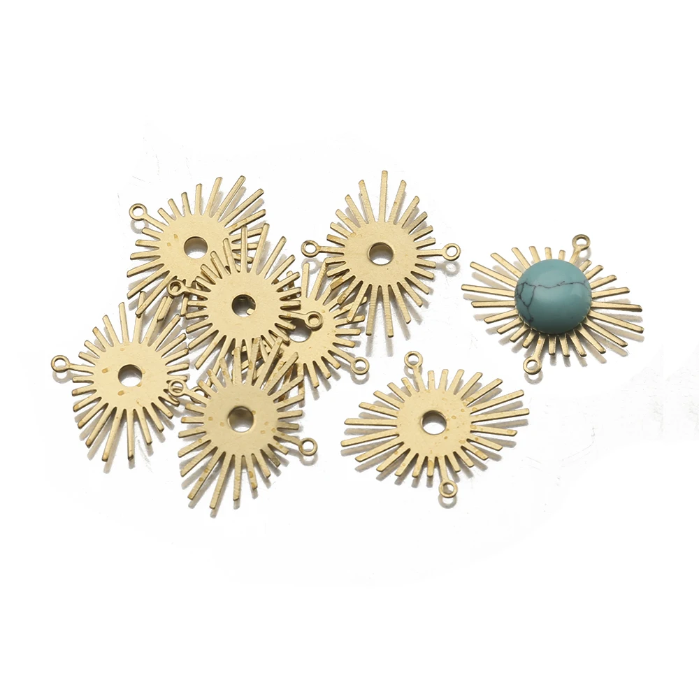 10Pcs/Lot Raw Brass Celestial Sun Charms Link Connectors Cabochon Base For Diy Handmade Couple Earrings Bracelet Jewelry Making