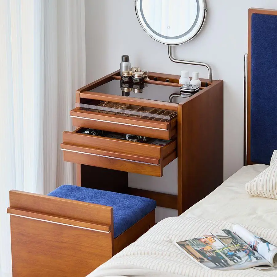 Nordic retro solid wood dresser small apartment bucket cabinet integrated bedside storage cabinet small makeup table