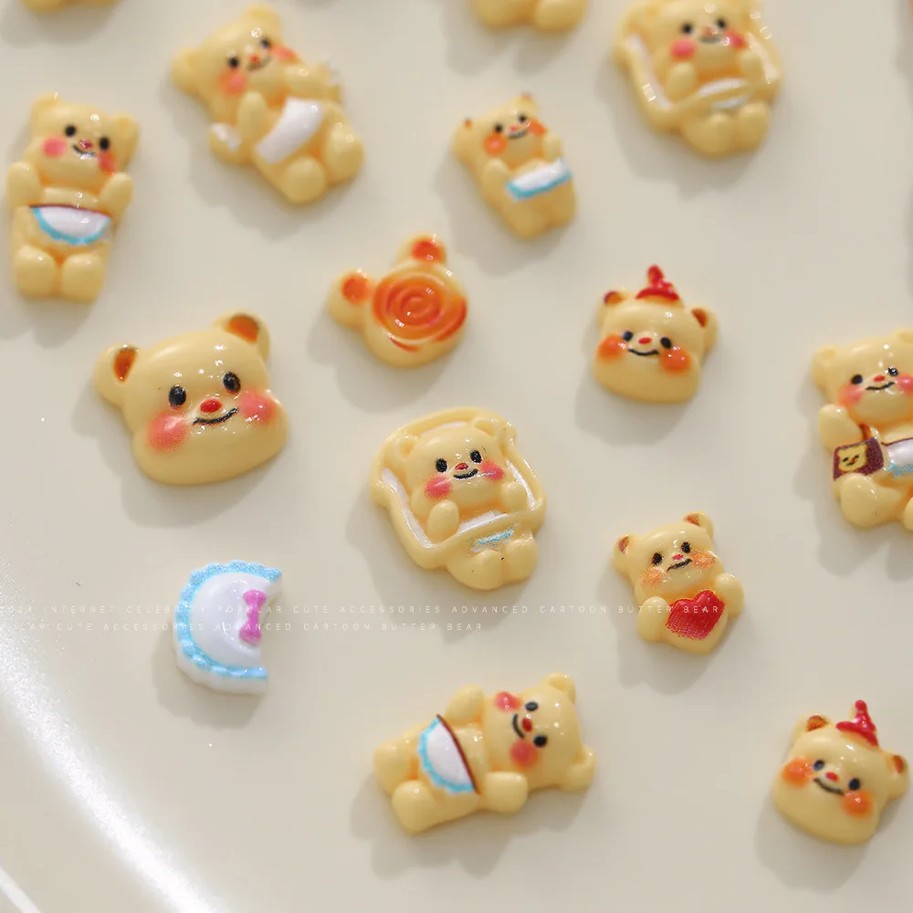 20pcs Butter Bear Nail Charms 3D Cartoon Kawaii Accessories Flatback Resin Rhinestones For Nails Art Decorations Supplies Parts