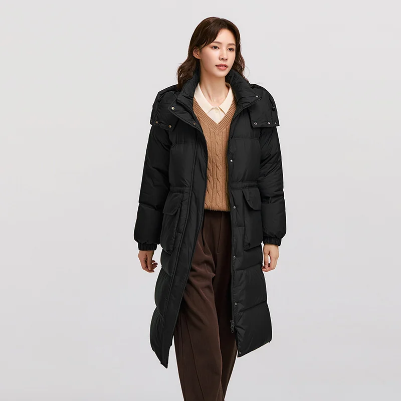 Semir Down Jacket Women Long Length Detachable Hooded 2024 New Winter Textured Winter Clothing