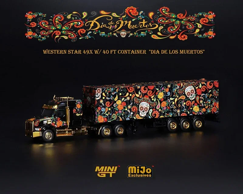 

MINI GT 1:64 Western Star 49X w/ 40 Ft Container Dias De Los Muertos MJ Exclusive LHD Model Car