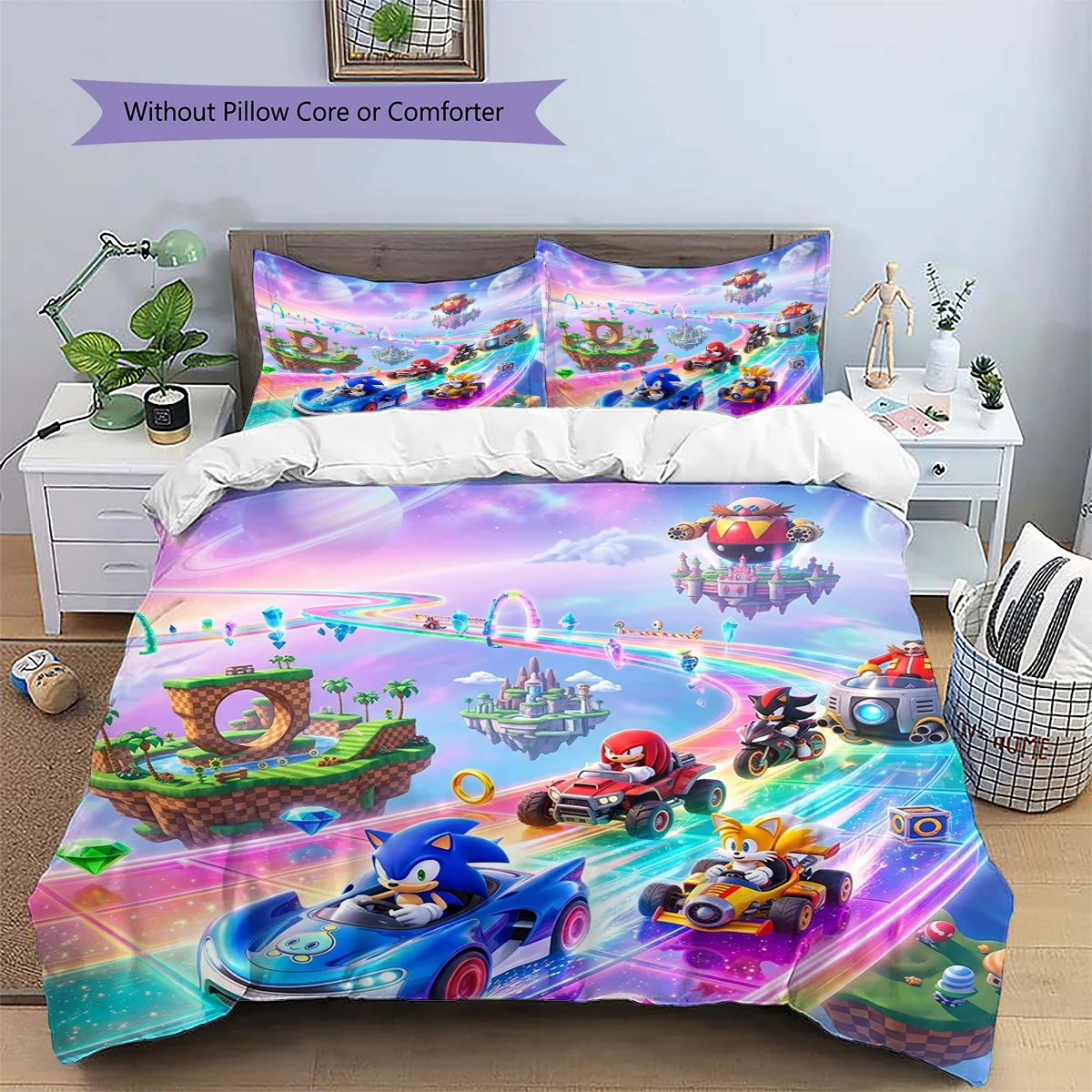 Hedgehog Sonic Patterned Pillowcase & Duvet Cover Set Bedroom Classic Anime Bedding Decor Wonderful Enthusiast Gift.-TING - view 4