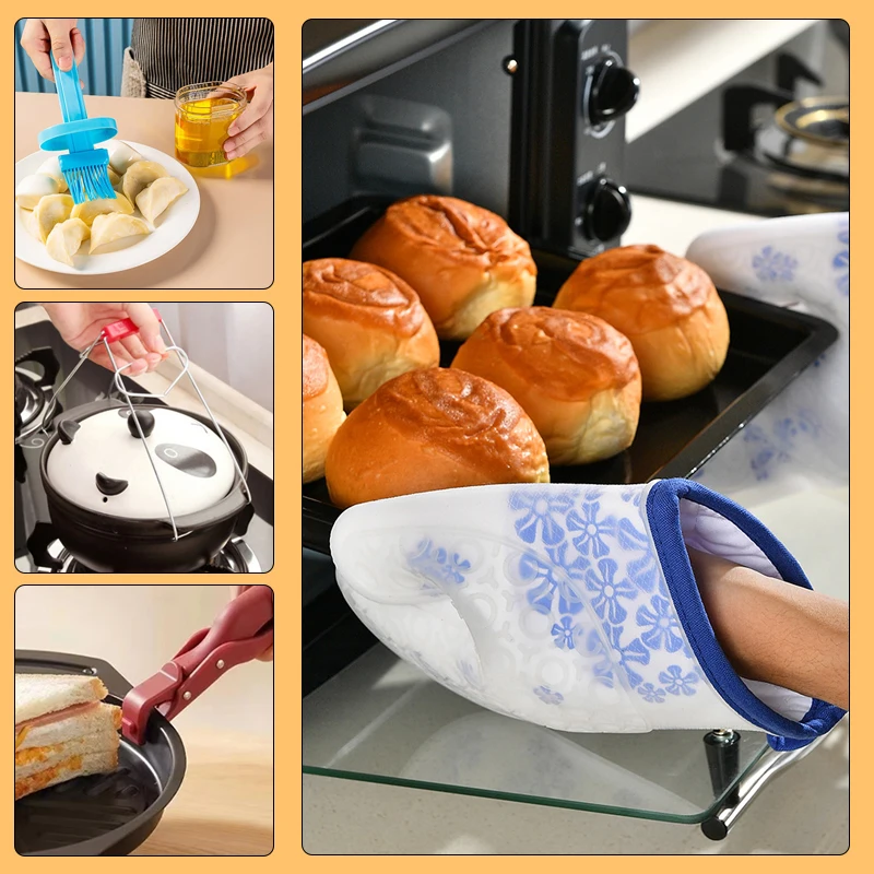 Thickened Silicone Gloves High Temperature Resistant Microwave Oven Anti-scalding Gloves Household Baking Oven Silicone Gloves