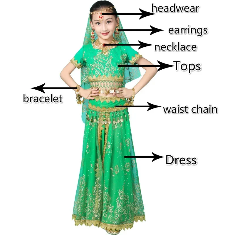 Girls Belly Dance Costumes New Design Oriental Dance Children Dresses India Bollywood Dance Professional Outfit Kids 4 Color