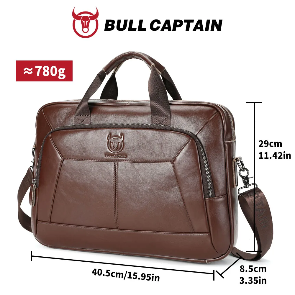 BULLCAPTAIN Men's Genuine Leather Business Laptop Handbag Large Capacity Fashion Shoulder Crossbody Briefcase File Bag