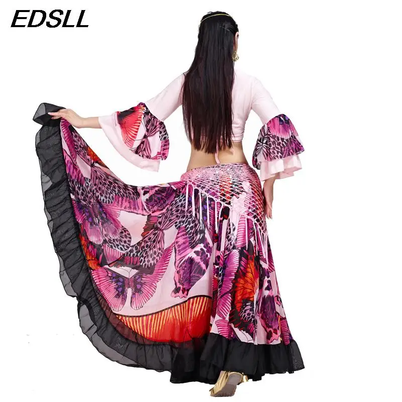 Women Sexy Top and Big Swing Skirt Training Suit Gypsy Spanish Flamenco Oriental Dance Costume Set Adult Belly Dance Suit