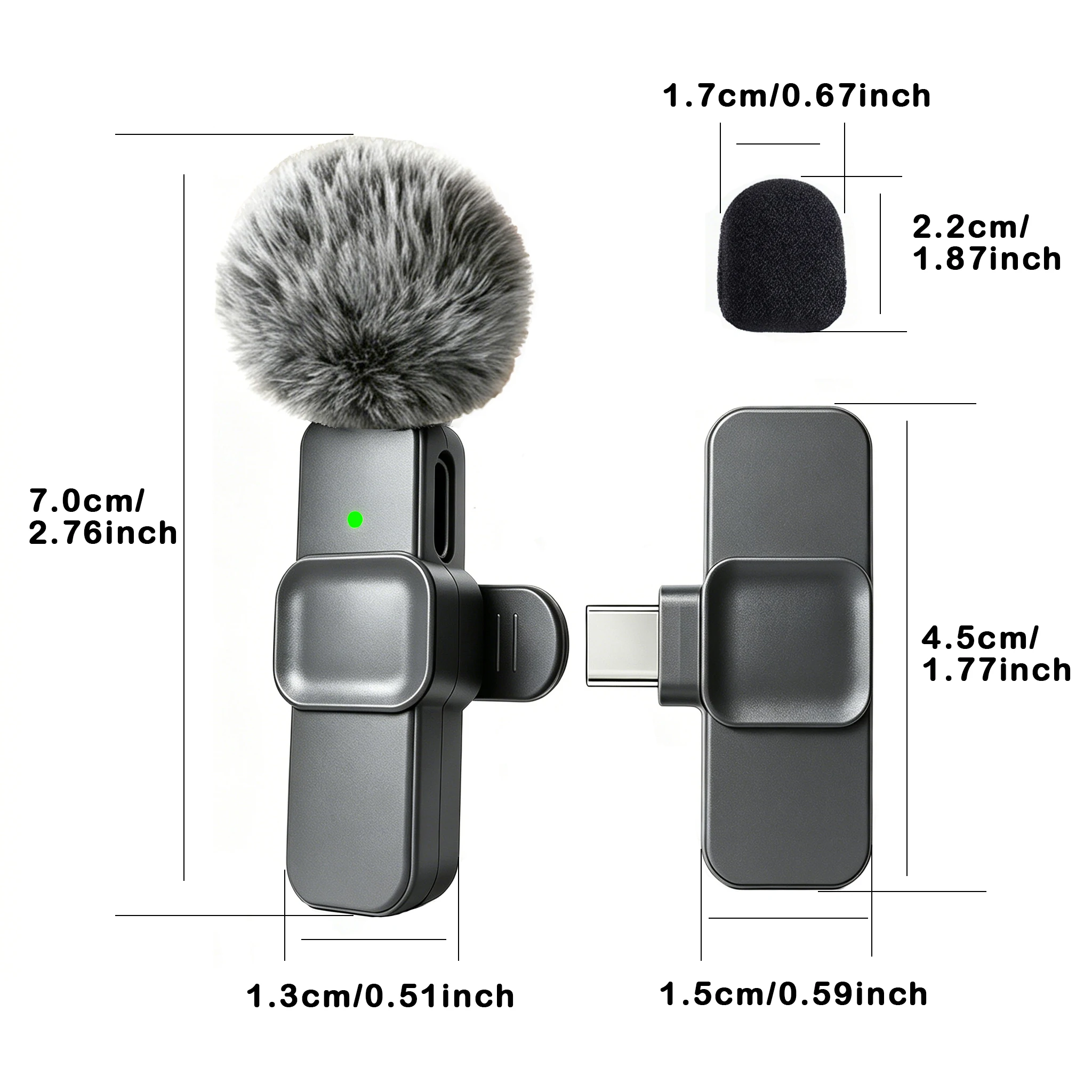 Type-C Port  Wireless Lavalier Microphone for Smartphones Computers and Cameras Windproof Cover for Video Streaming Vlog