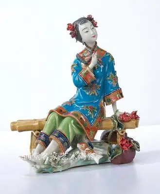 

Classic lady Shiwan doll Porcelain Chinese living room Bogu frame porch club tea girl Beauty figure Sculpture statue Home