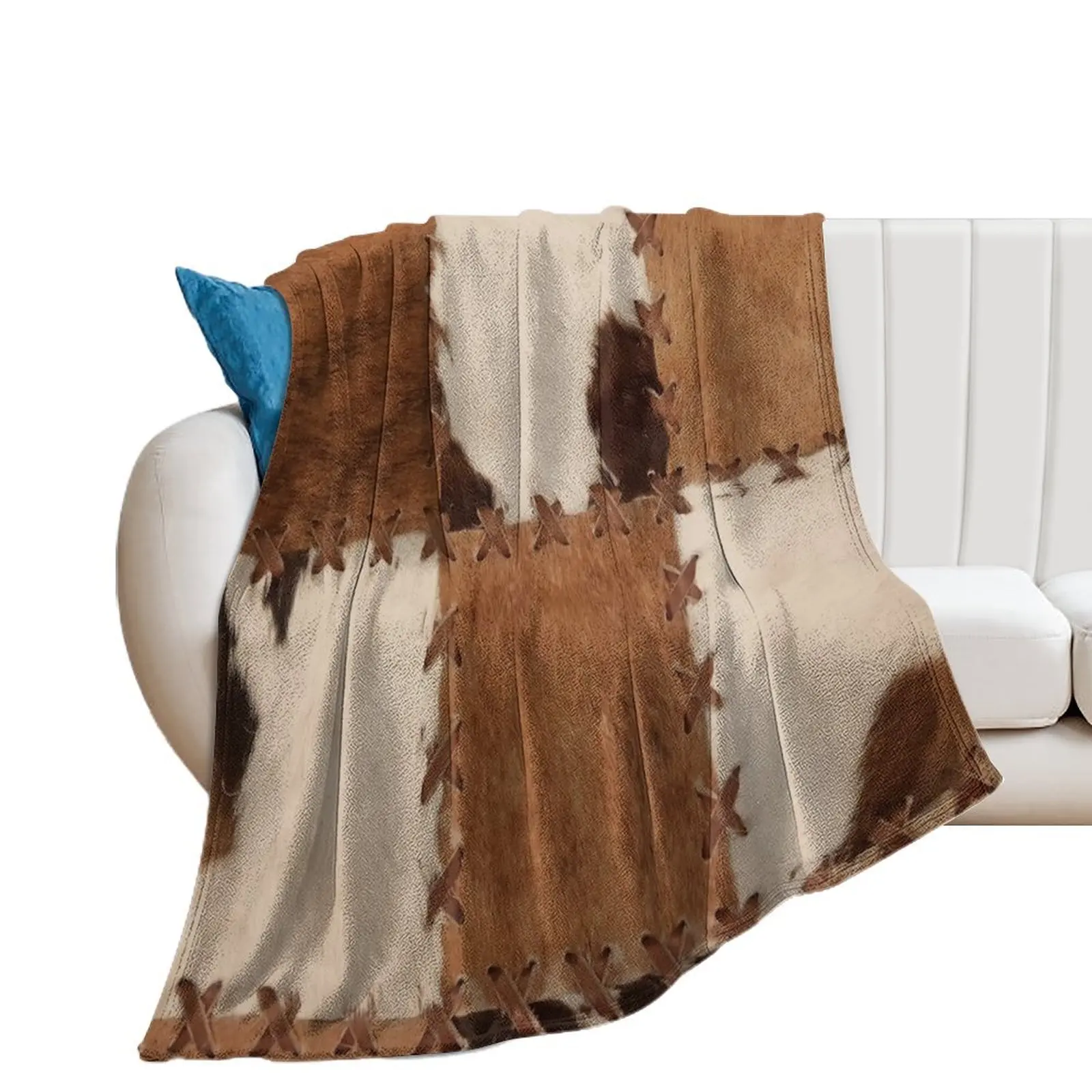 

Patchwork cowhide rustic western decor Throw Blanket Sofa Throw Soft Big Beach Blankets