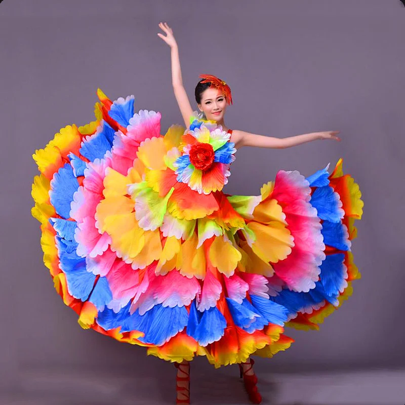 360 Degrees Spanish Flamenco Dresses Stage Costume Women Bullfight Dance Dress Long Robe Flamenco Fille for Girls Costume