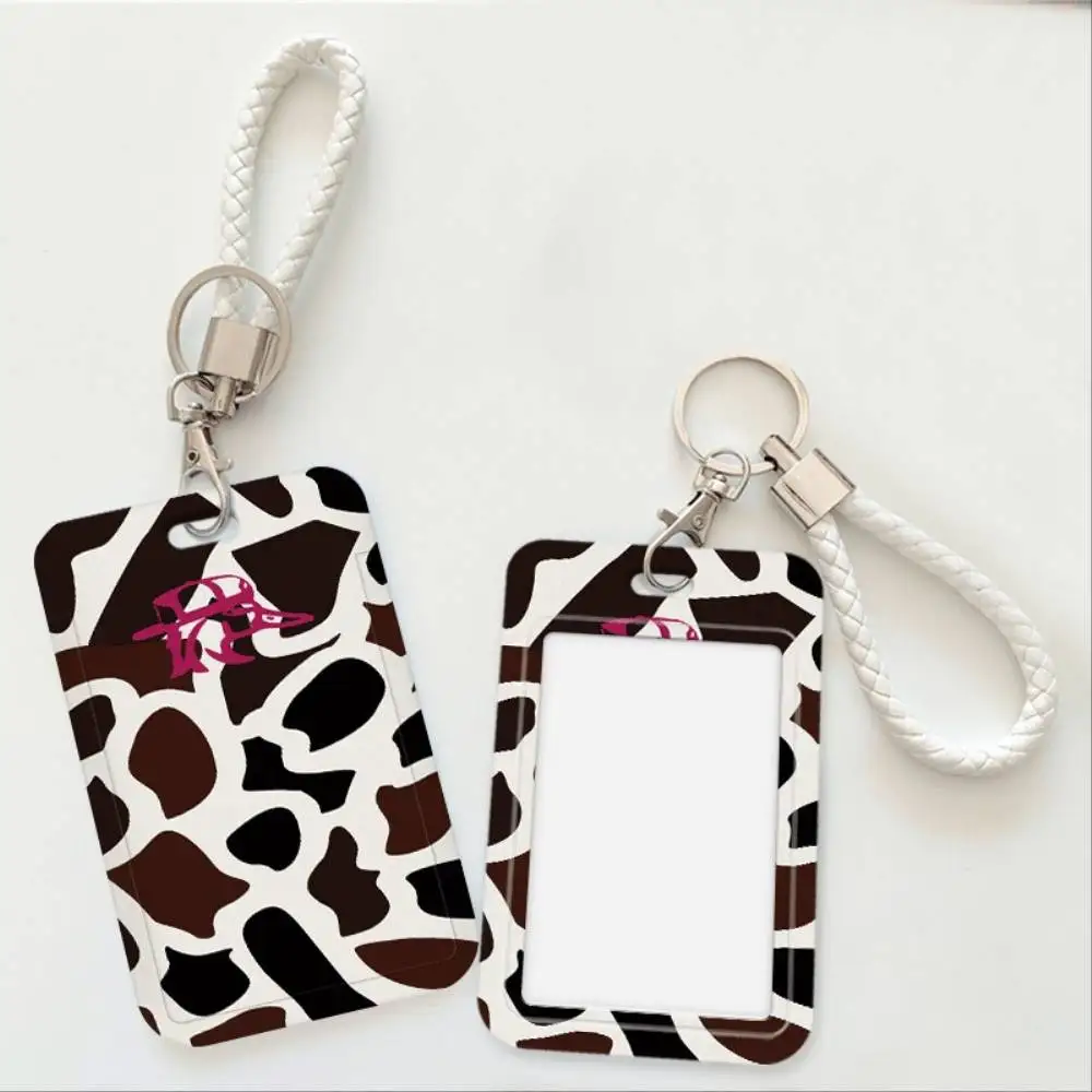 Cow Print ID Card Holder Plastic White Shell Brown Cow Pattern Compatible Doctor Nurse Student Bank Credit Hospital Badge