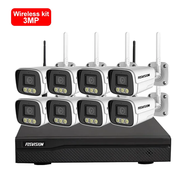 ชุดกล้องวงจรปิด Fosvision 8CH NVR พร้อมกล้อง IP WIFI ความละเอียด 3MP กล้องวงจรปิดไร้สาย Wifi กล้องวงจรปิดกลางแจ้งแบบไร้สาย มองเห็นภาพสีในเวลากลางคืน