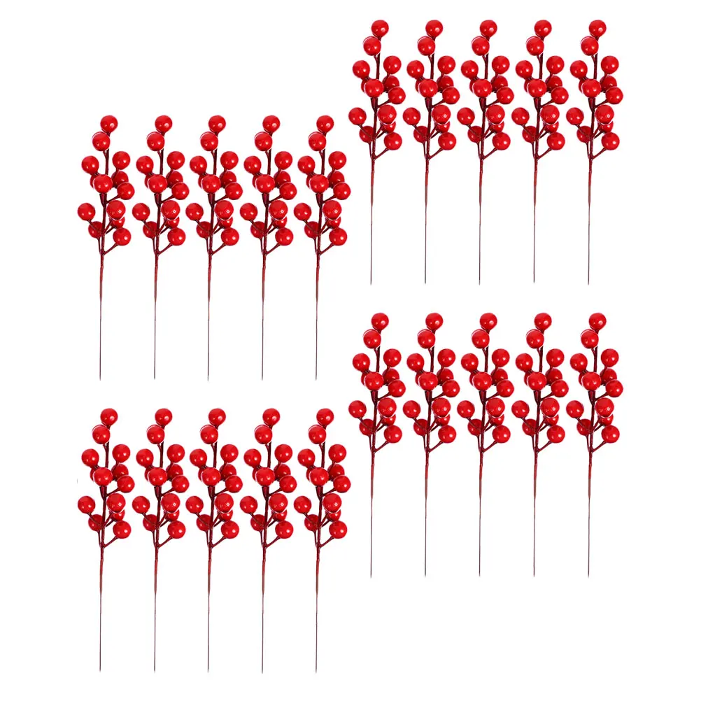 

25 Pcs Artificial Red Berry Cuttings Bright Colors High Quality Christmas DecorFruits Party Photo Props Home nament