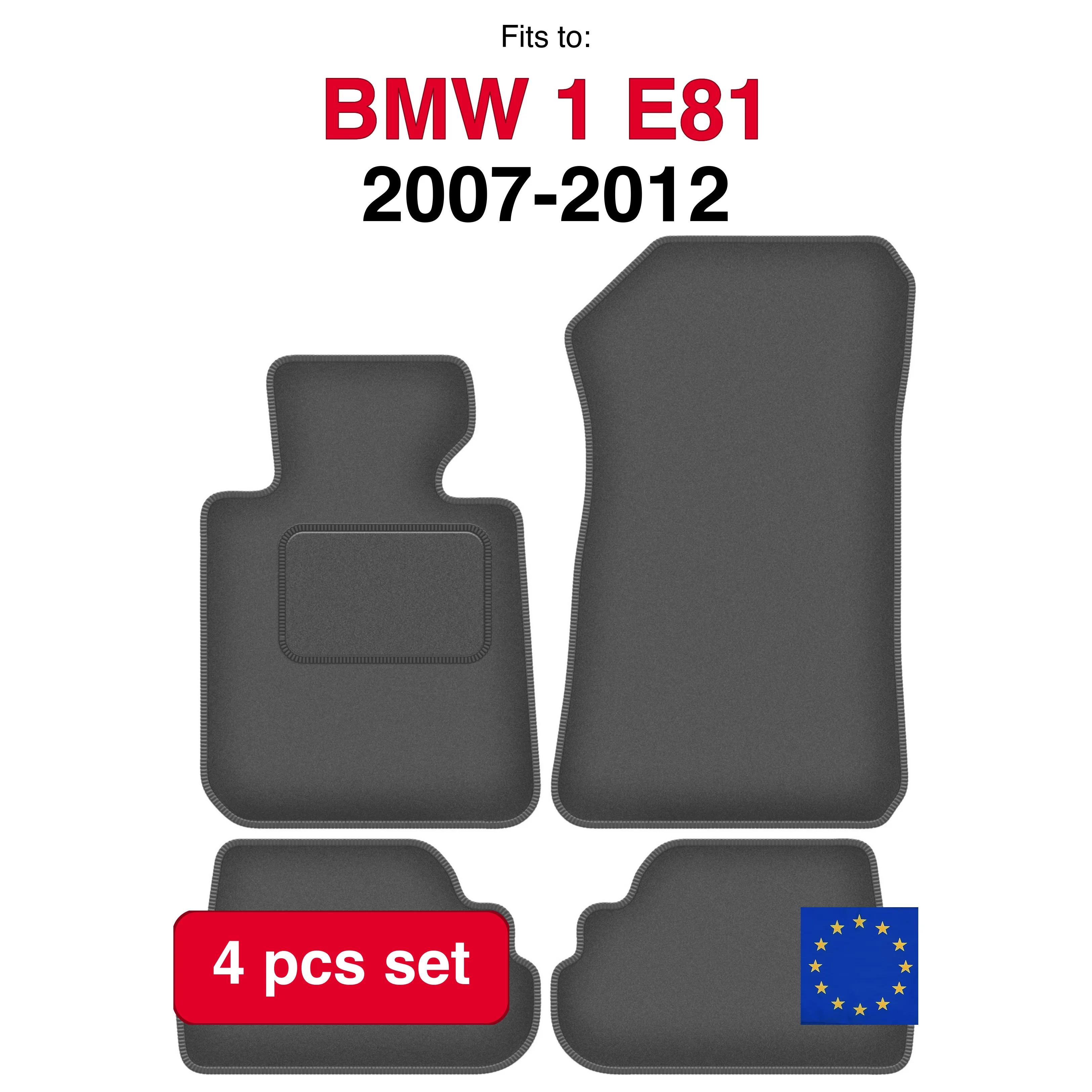 Auto velour matten voor BMW 1 E81 hatchback (2007-2012) -grafiet (4 stuks) auto passende automattenset
