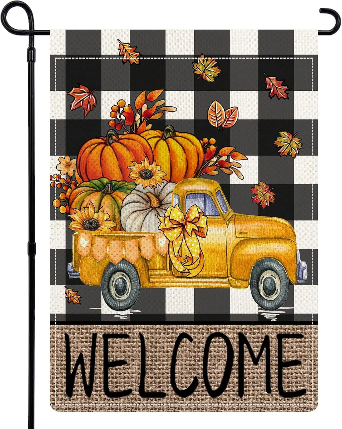 Fall Truck Buffalo Plaid Garden Flags for Outside, Fall Autumn Welcome Garden Flags 12x18 Double Sided, Rustic Pumpkin Harve hhz
