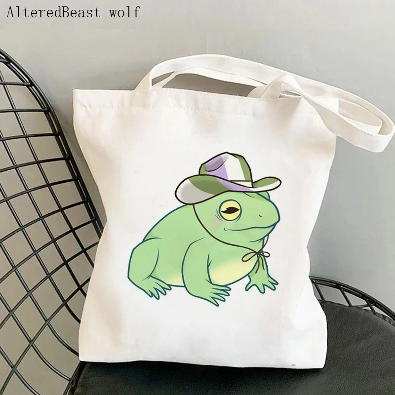 Women Shopper bag Intersex Pride Cowboy Frog Bag Harajuku Shopping Canvas Shopper Bag girl handbag Tote Shoulder Lady Bag