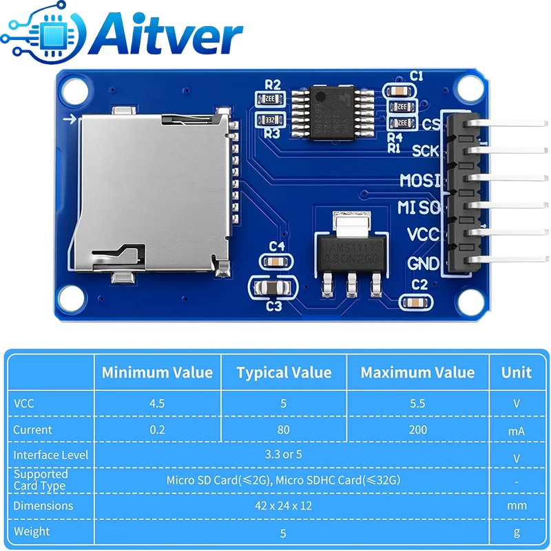 Moduł czytnika kart Micro SD TF z interfejsem SPI, płytka rozszerzająca pamięć z kablami Dupont, adapter kart Mini SD do zestawu DIY Arduino — zdjęcie produktu 3