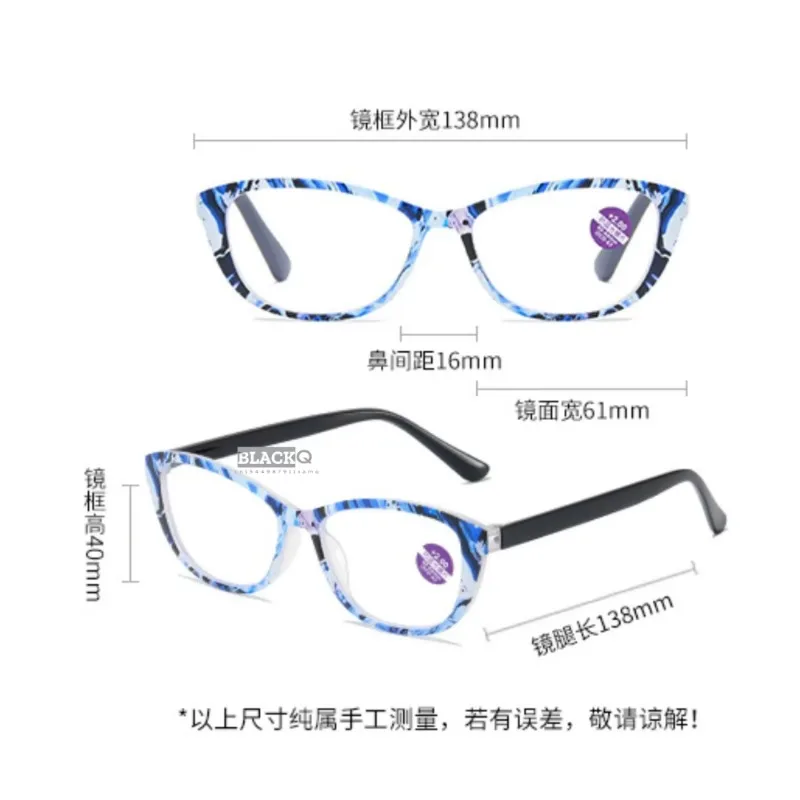 Gafas de lectura antiluz azul para mujer, lentes de lectura con montura impresa de tendencia, protección ocular, gafas para presbicia + 1,0 a + 4,0
