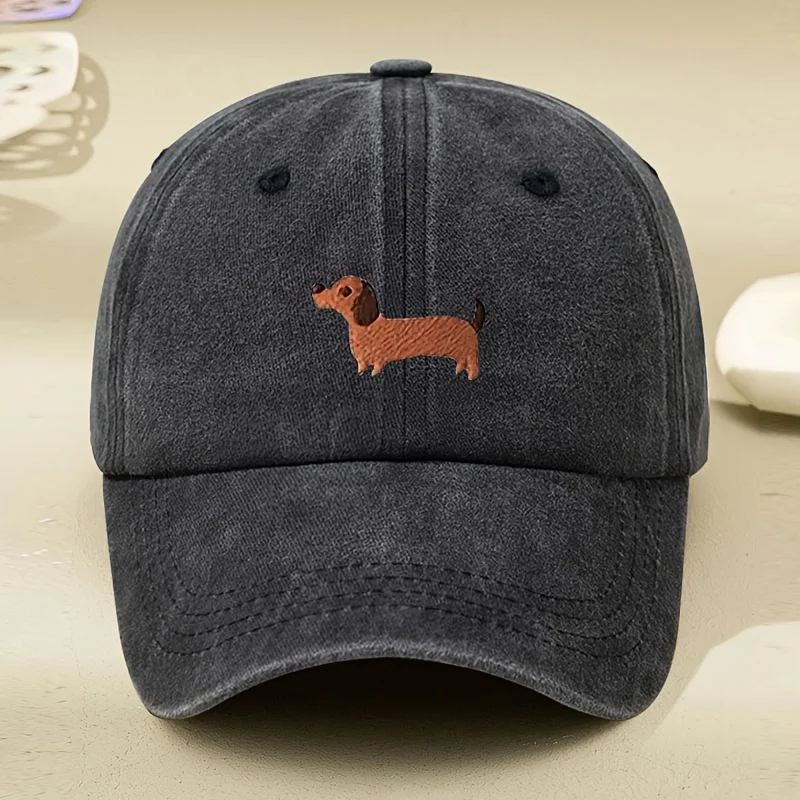 

Embroidered Dachshund Baseball Cap, Water-Washable, Outdoor Casual, Thin Vintage Style for Spring And Summer, Couple'S Soft-Top