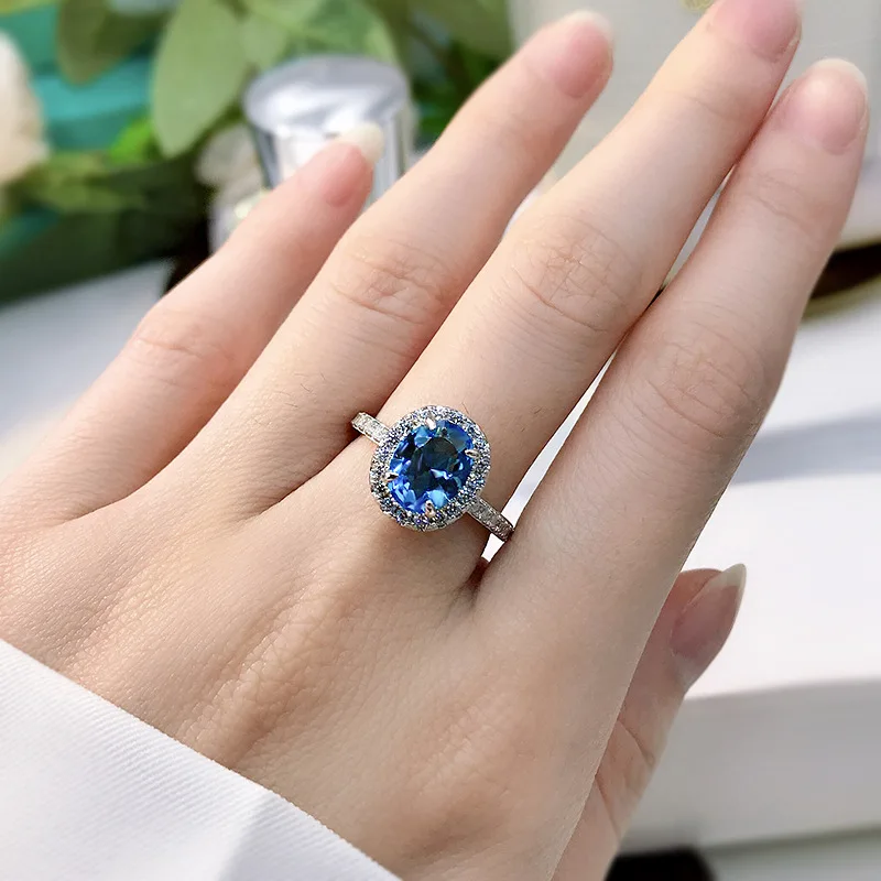 Real 925 Silver Wedding Ring for Women\'s Gift Sapphire Blue Topaz Ruby Elegant Engagement Girl Fine Jewelry