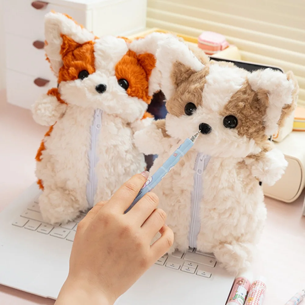 น่ารัก Corgi สุนัขน้อยตุ๊กตาดินสอกระเป๋าจําลองตุ๊กตาสุนัขตุ๊กตาเครื่องเขียนกระเป๋าตุ๊กตาการ์ตูนสุนัขเล็กๆปากกากระเป๋าโรงเรียน