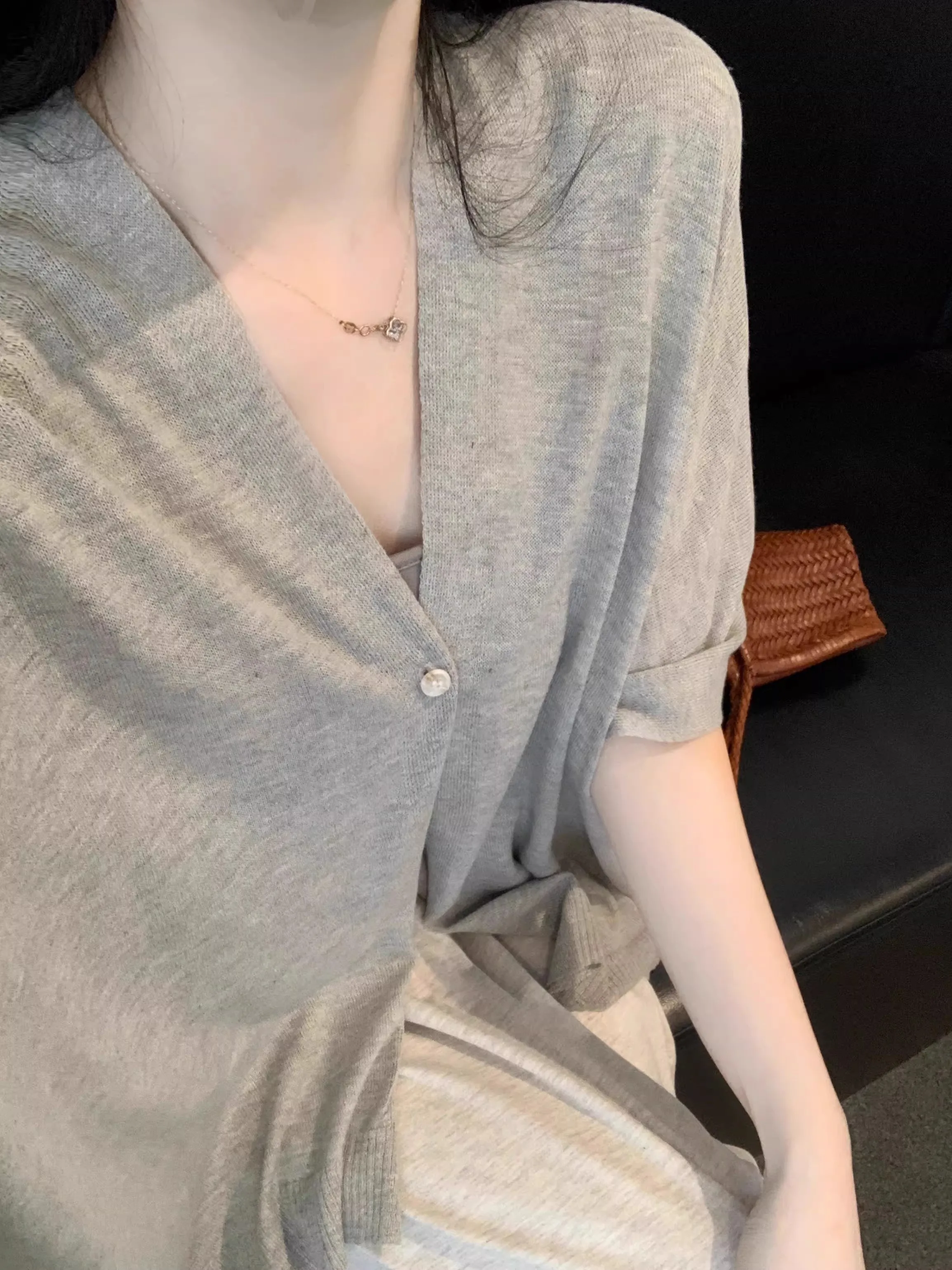 Chic Lazy Vintage Knitted Cardigan Summer Slimming Sun Protection Cover up Zen Inspired Women's Three Piece Set Fashion Ensemble