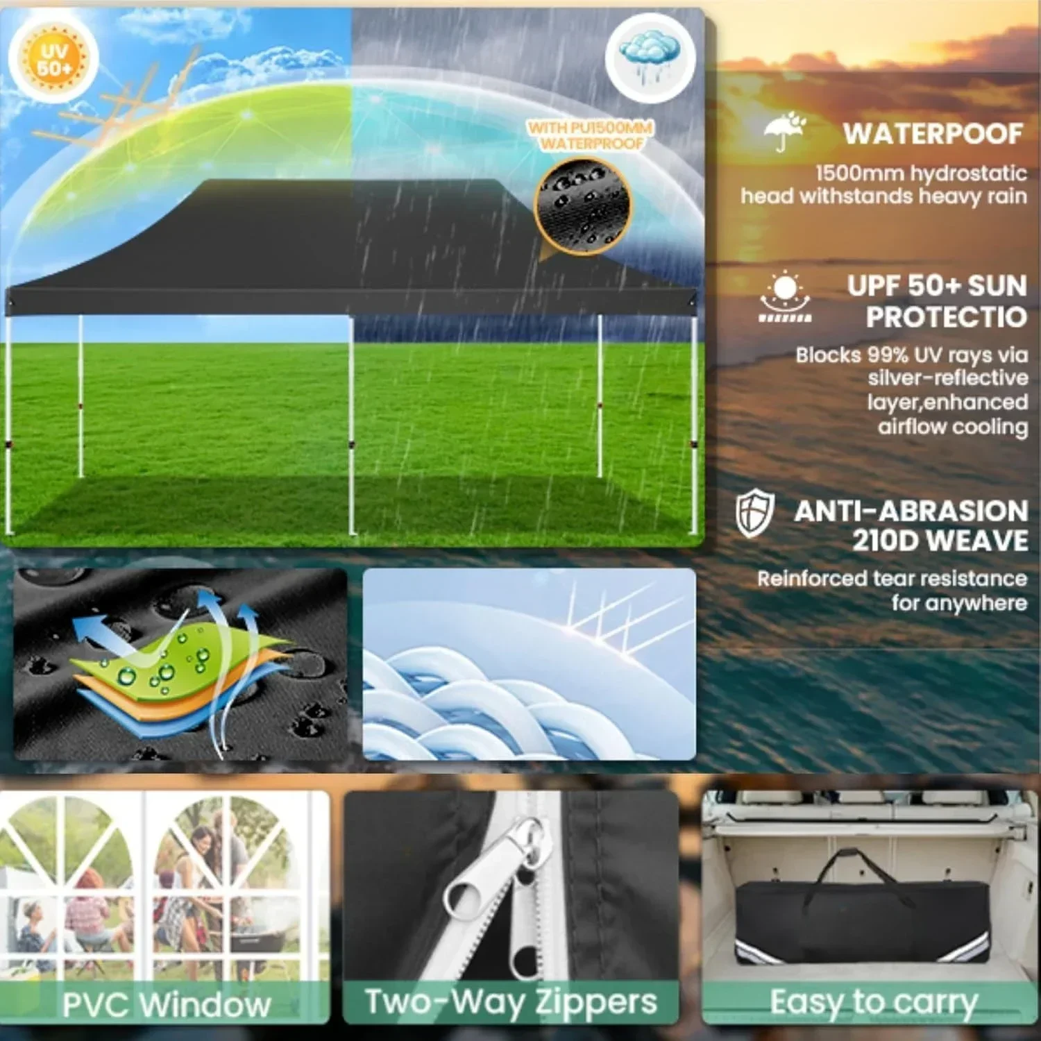 

Популярный шатер для вечеринок, уличная беседка, складной тент 10x20 с боковыми стенками, водонепроницаемый и с защитой от УФ-излучения (UV50+), 3 регулируемые высоты.