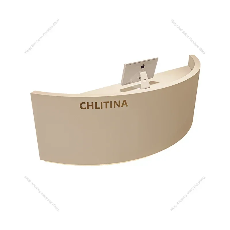 Simple Store Furniture - Curved Front Reception Desk for Beauty Salon, Manicure Clothing Store Checkout and Consultation Service
