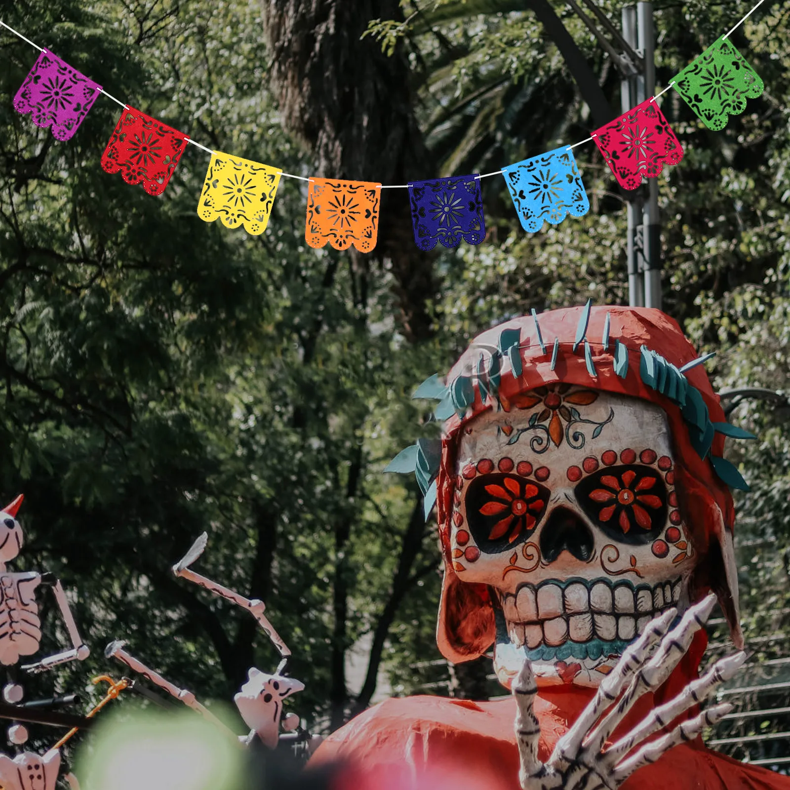 

Felt Hanging Flag Bunting Flags Colorful Banner Fiesta Garland Party Decorations Day of The Dead Banners