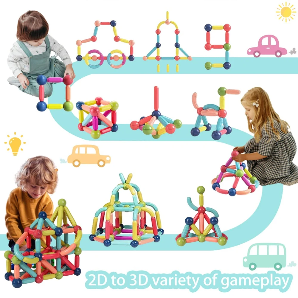 Blocos de construção magnéticos Toy for Kids, Conjunto de construção, Bola magnética, Varas, Jogos de vara, Montessori Brinquedos Educativos, 42Pcs