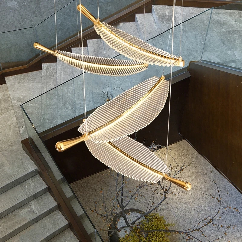 Nordic Monolithic Simulation Leaf Led Pendant Light For Bar Hotel Hall Foyer Art Gallery Home Decoration Glass Hanging Lamp